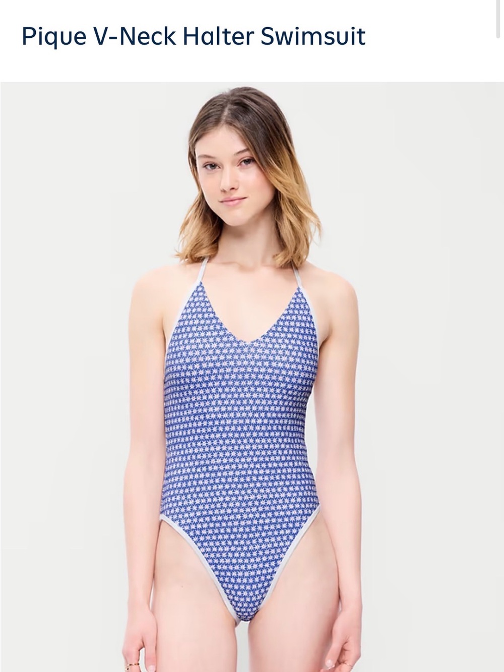Old Navy Pique V-Neck Halter Swimsuit Floral One-Piece Swimsuit in Blue & White